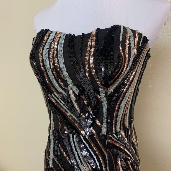 Dress the Population Strapless Mini Sequins Sheath Cocktail Dress SMALL Black - Picture 4 of 10